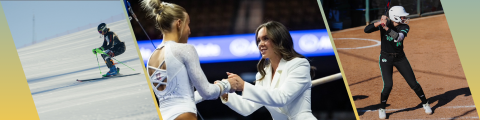 Photos of the voices of utah: women's sports project over a yellow gradient 
