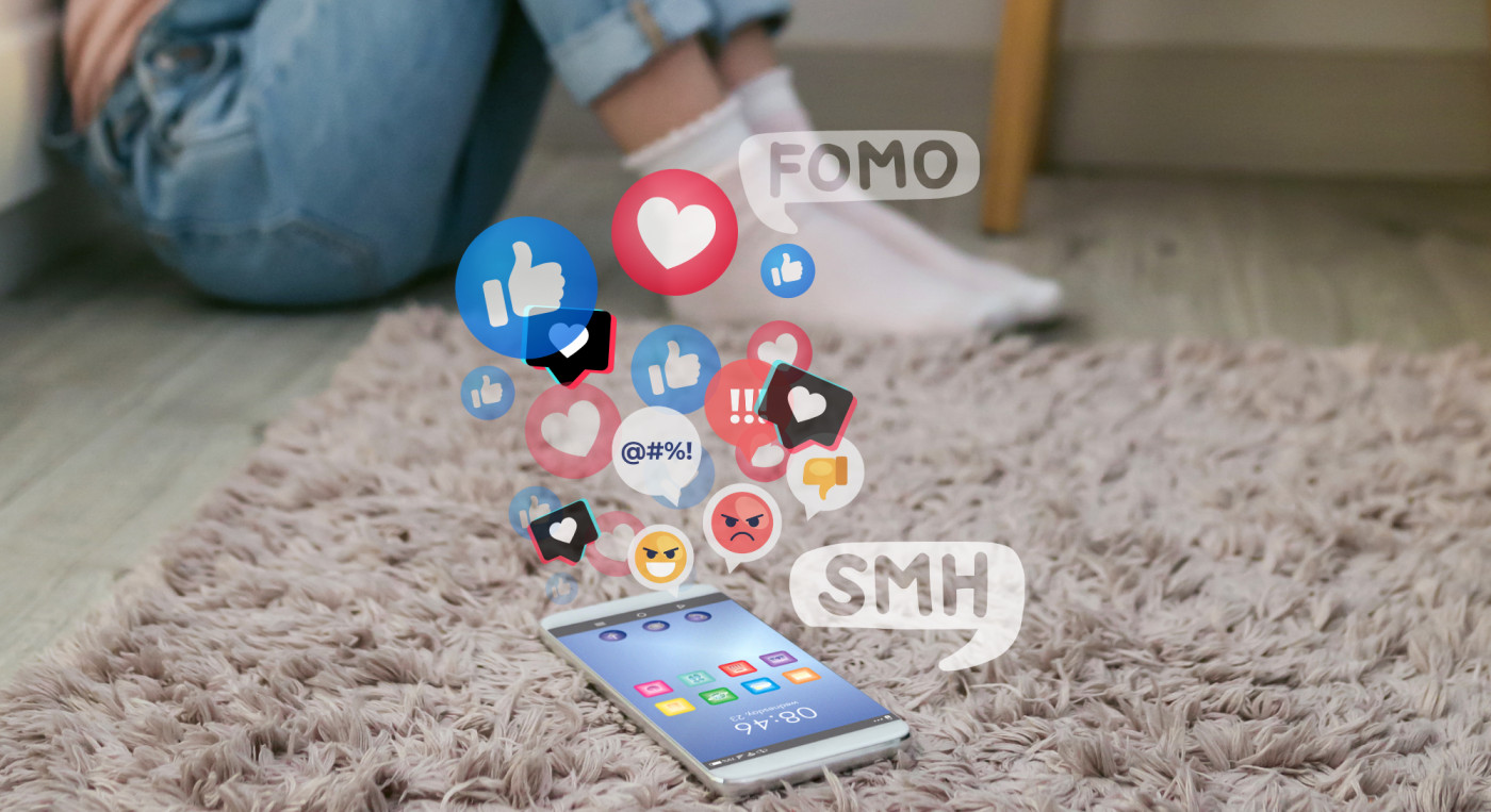 Illustration of several teens on phones.