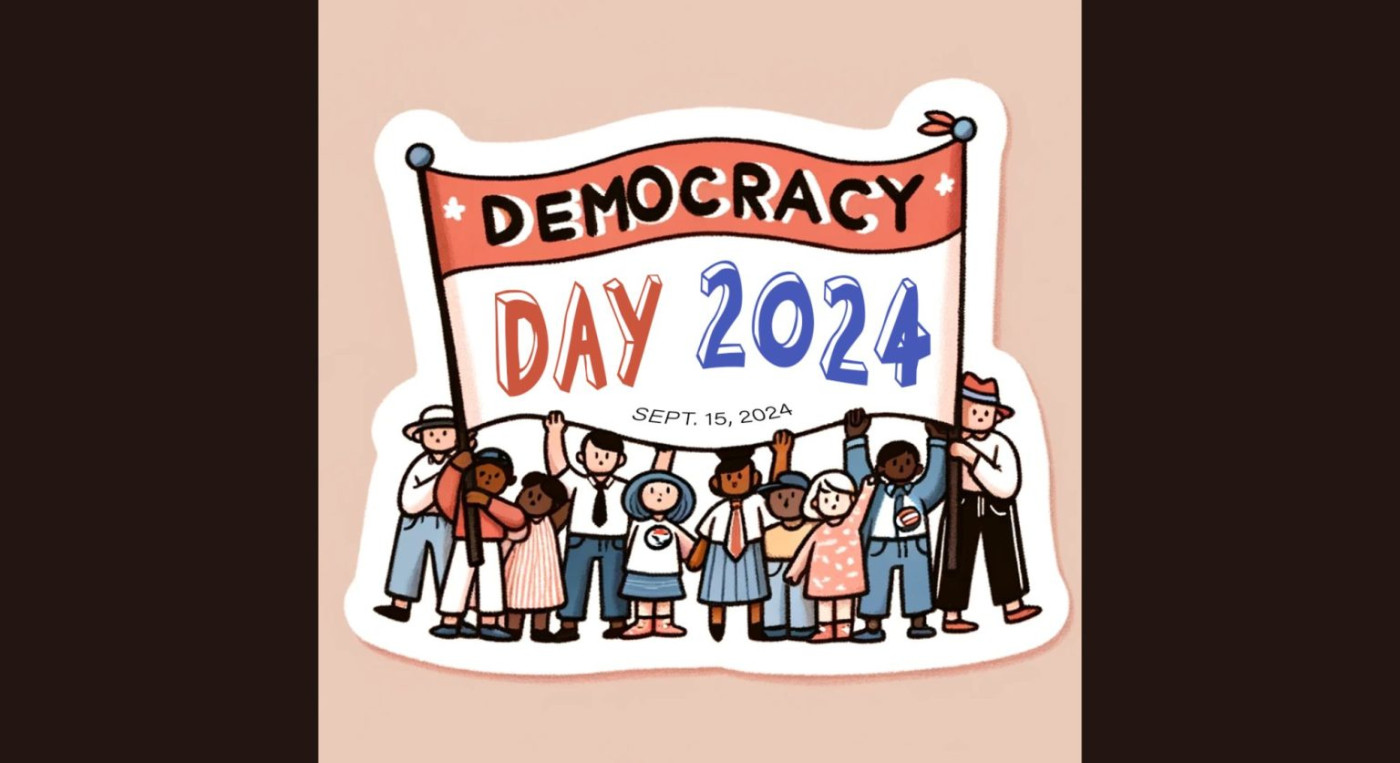 Cartoon of a group of people holding a sign that says vote