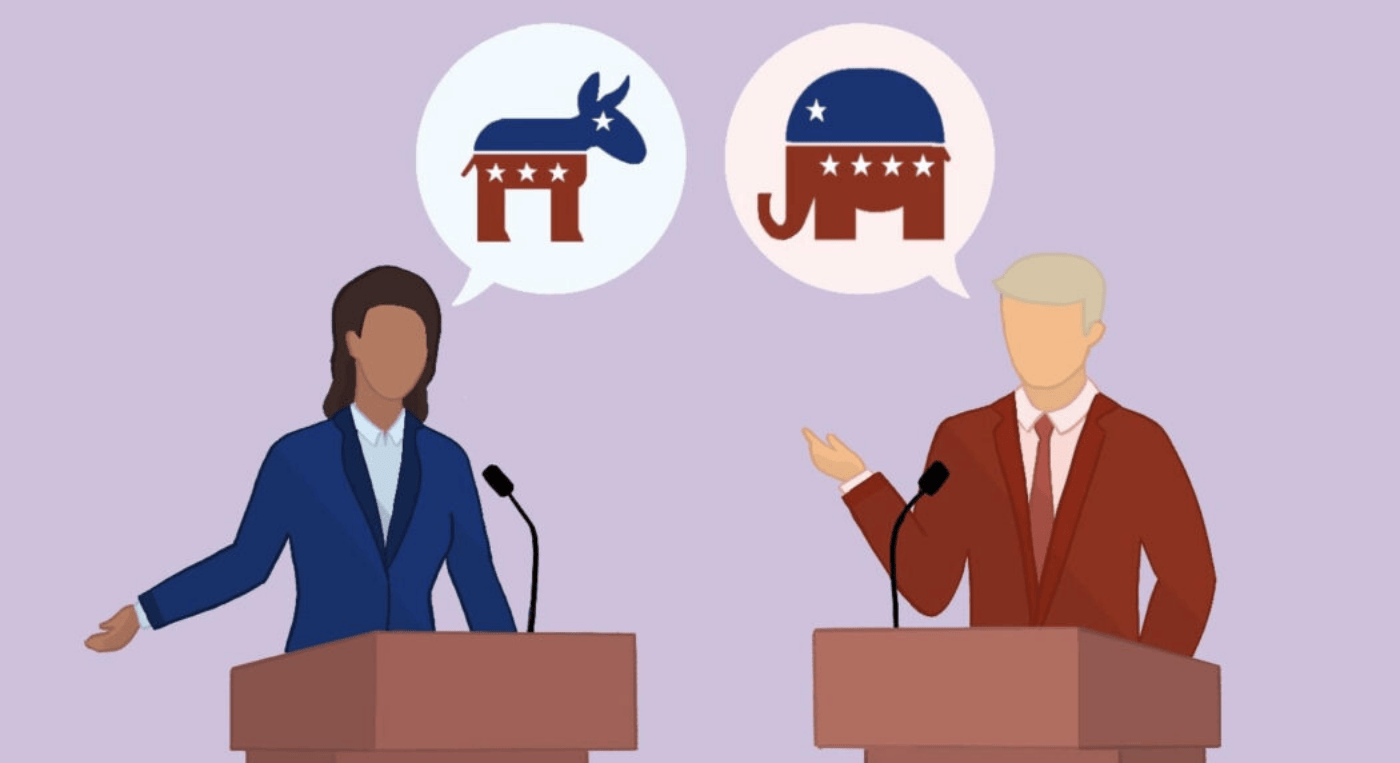 Cartoon of Trump and Harris Debating